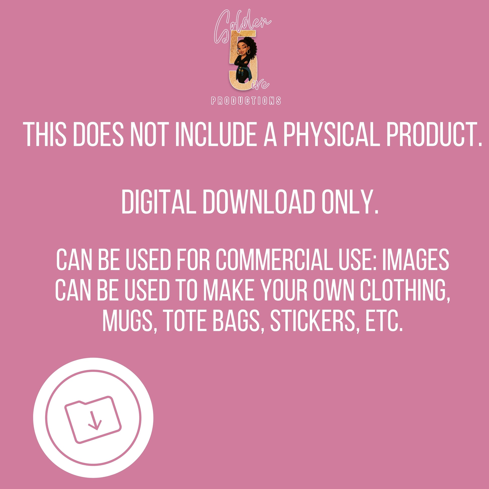 Pink background with text about digital download availability and usage rights.
