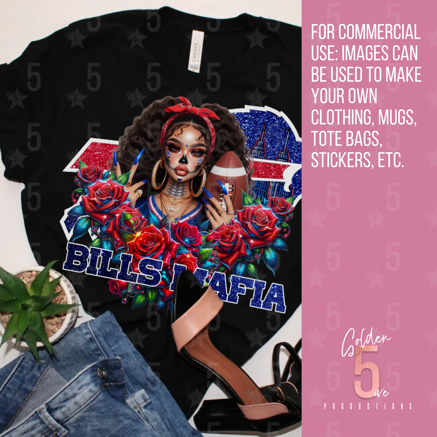 Buffalo Bills Día de los Muertos Design SVG, PNG, JPG, PDF - Instant Download