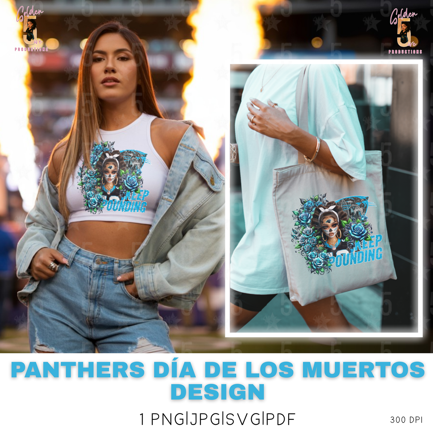 Carolina Panthers Día de los Muertos Design SVG, PNG, JPG, PDF - Instant Download
