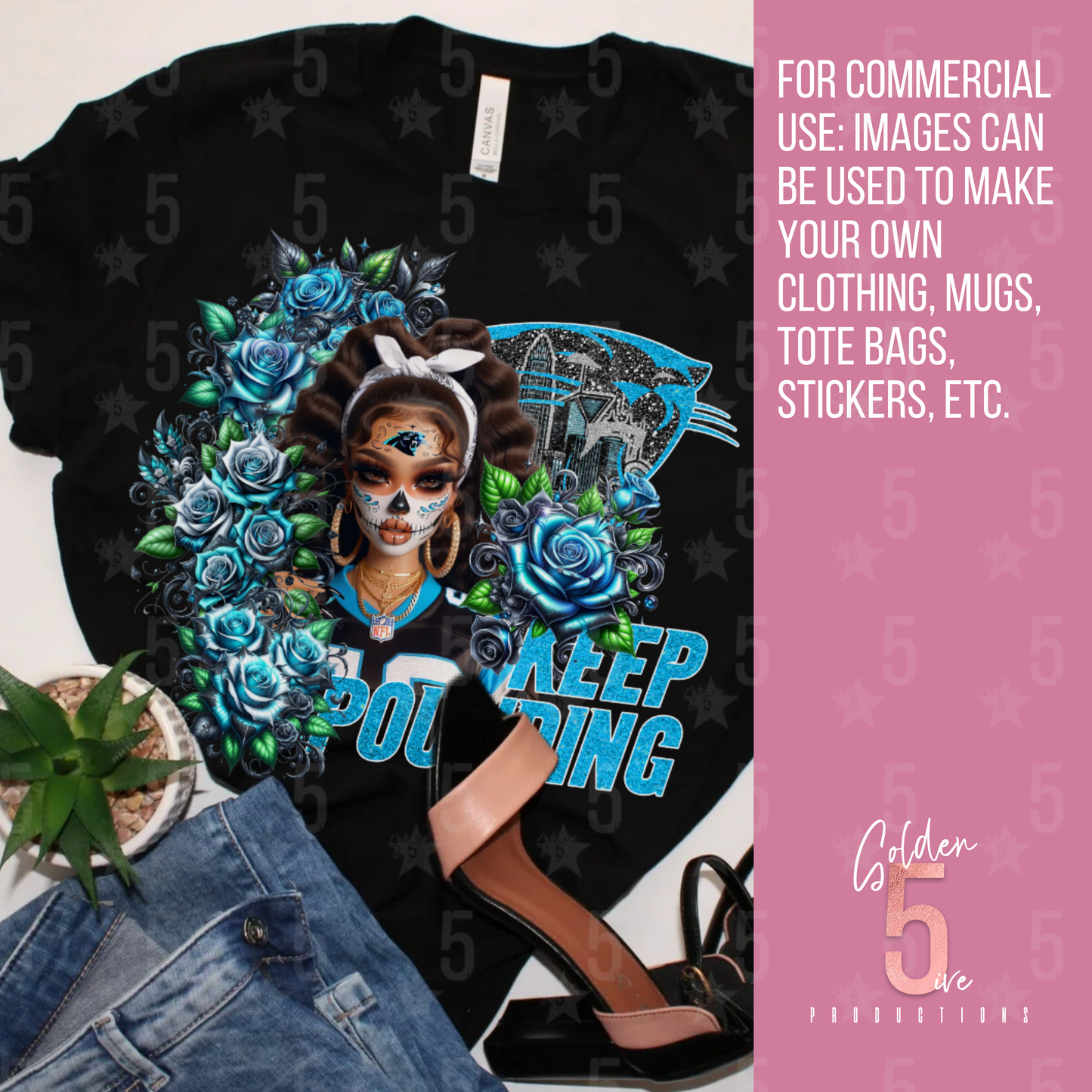 Carolina Panthers Día de los Muertos Design SVG, PNG, JPG, PDF - Instant Download
