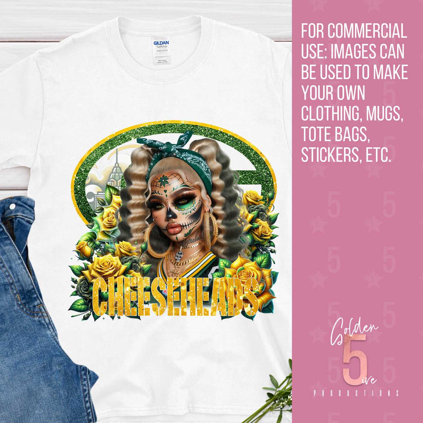 Green Bay Packers Día de los Muertos Design SVG, PNG, JPG, PDF - Instant Download