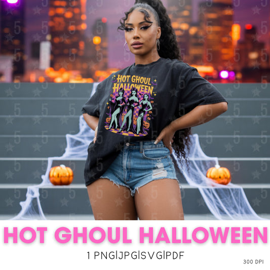 black girl in jean shorts and an oversized black tee on stairs with halloween decor