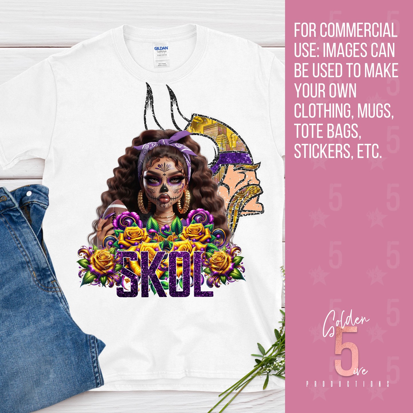 Minnesota Vikings Día de los Muertos Design SVG, PNG, JPG, PDF - Instant Download
