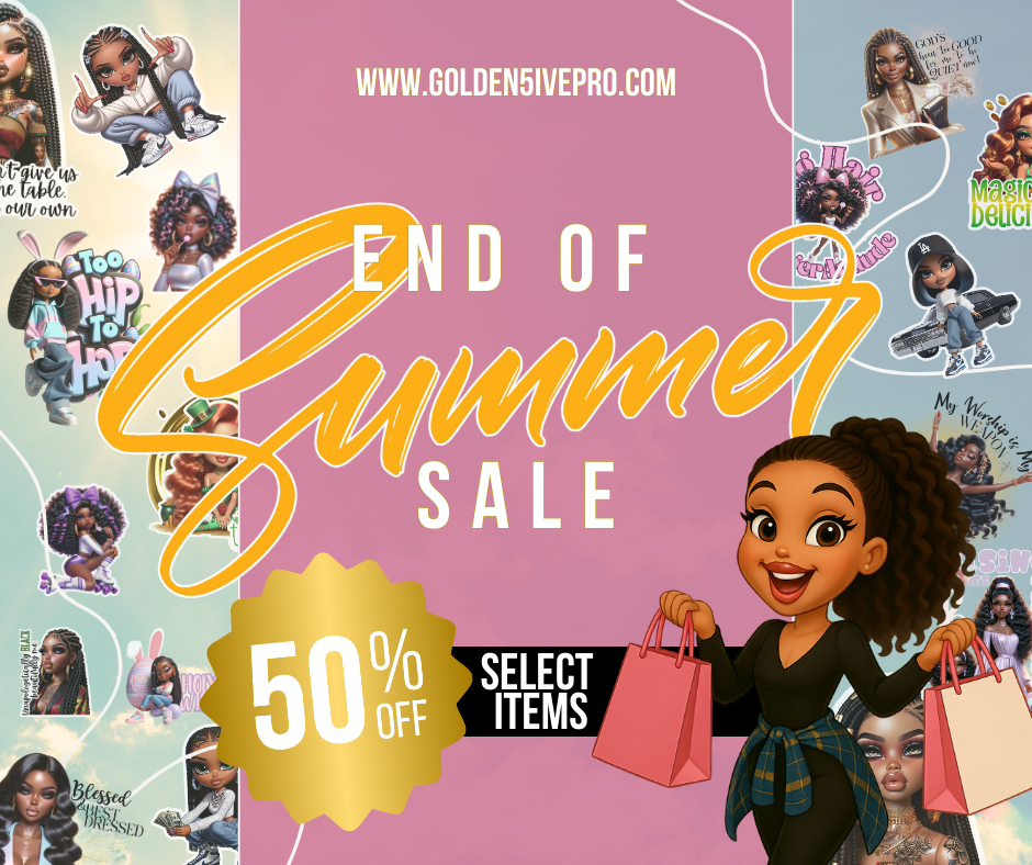 Promotional poster for an end of summer sale with cartoon character and discount information.