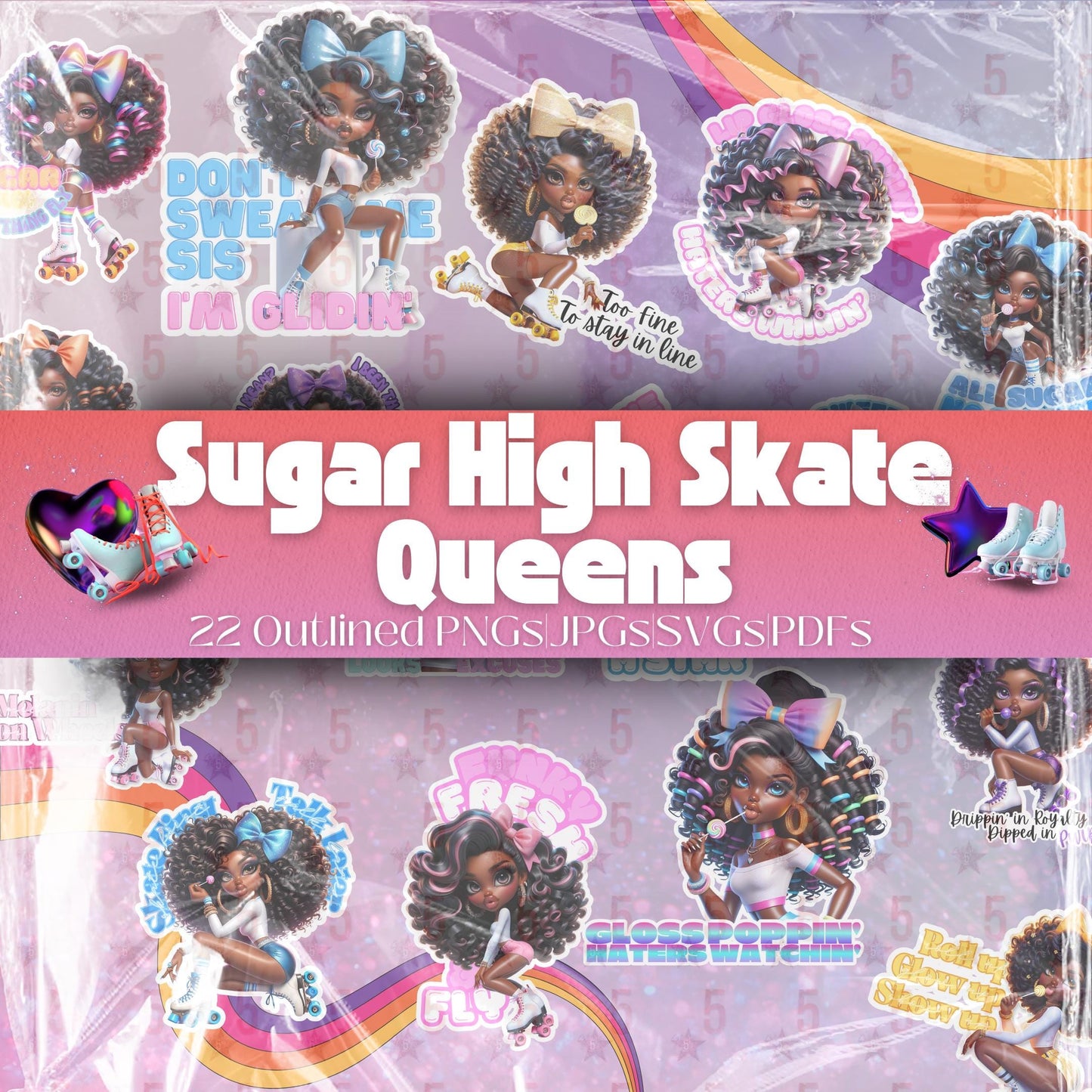 Quoted Sassy Sugar High Roller Skate Black Girl Magic Digital Design SVG, PNG, JPG, PDF - Instant Download