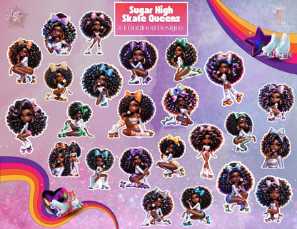 Sassy Sugar High Roller Skate Black Girl Magic Digital Design SVG, PNG, JPG, PDF - Instant Download