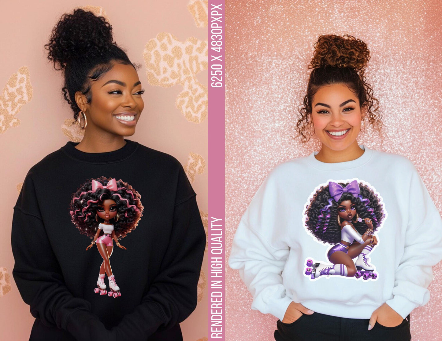Sassy Sugar High Roller Skate Black Girl Magic Digital Design SVG, PNG, JPG, PDF - Instant Download