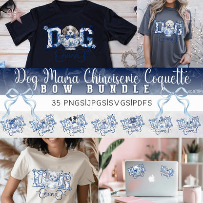 Dog Mom Chinoiserie Coquette Bow Dog Lover Digital Design SVG, PNG, JPG, PDF - Instant Download