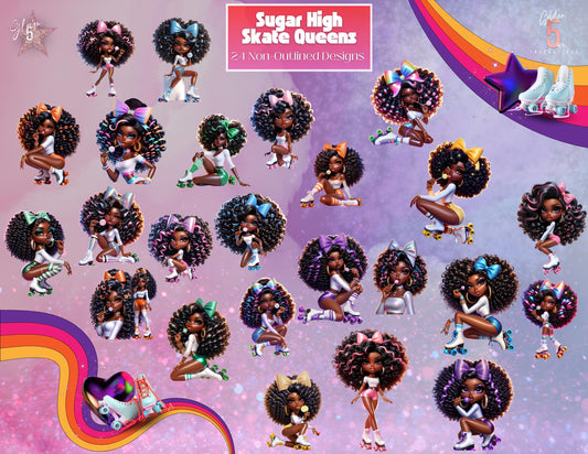 Sassy Sugar High Roller Skate Black Girl Magic Digital Design SVG, PNG, JPG, PDF - Instant Download