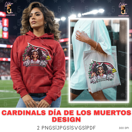 Arizona Cardinals Día de los Muertos Design SVG, PNG, JPG, PDF - Instant Download