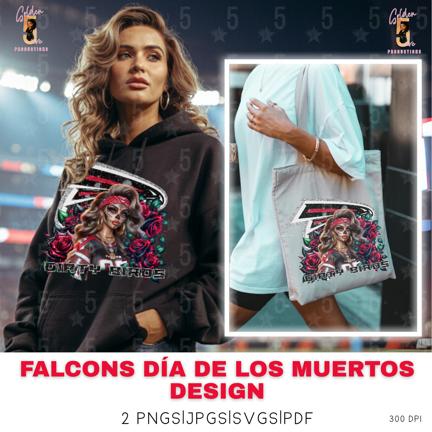 Atlanta Falcons Día de los Muertos Design SVG, PNG, JPG, PDF - Instant Download