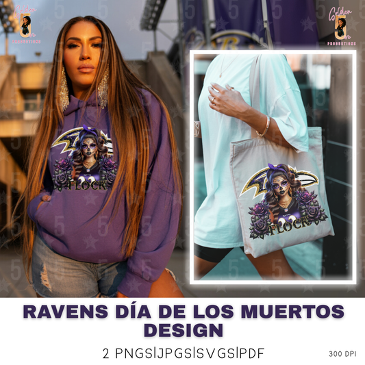 Baltimore Ravens Día de los Muertos Design SVG, PNG, JPG, PDF - Instant Download