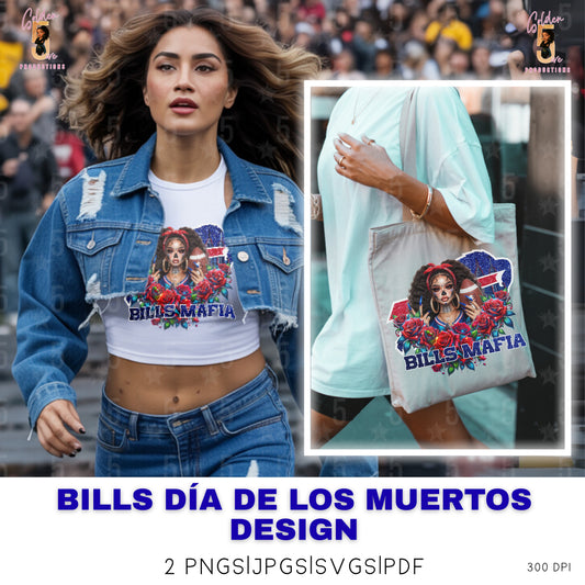 Buffalo Bills Día de los Muertos Design SVG, PNG, JPG, PDF - Instant Download