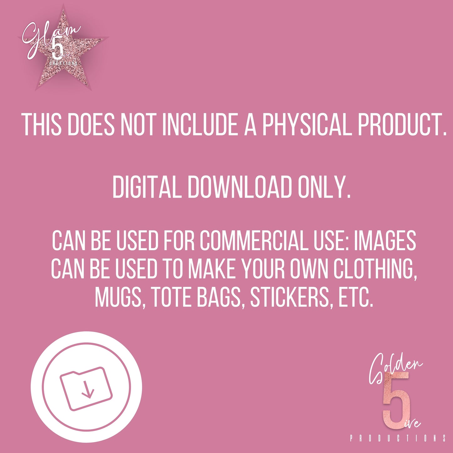Pink background with text about digital download usage and branding