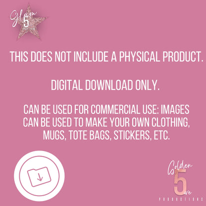 Pink background with text about digital download usage and branding