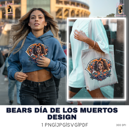 Chicago Bears Día de los Muertos Design SVG, PNG, JPG, PDF - Instant Download