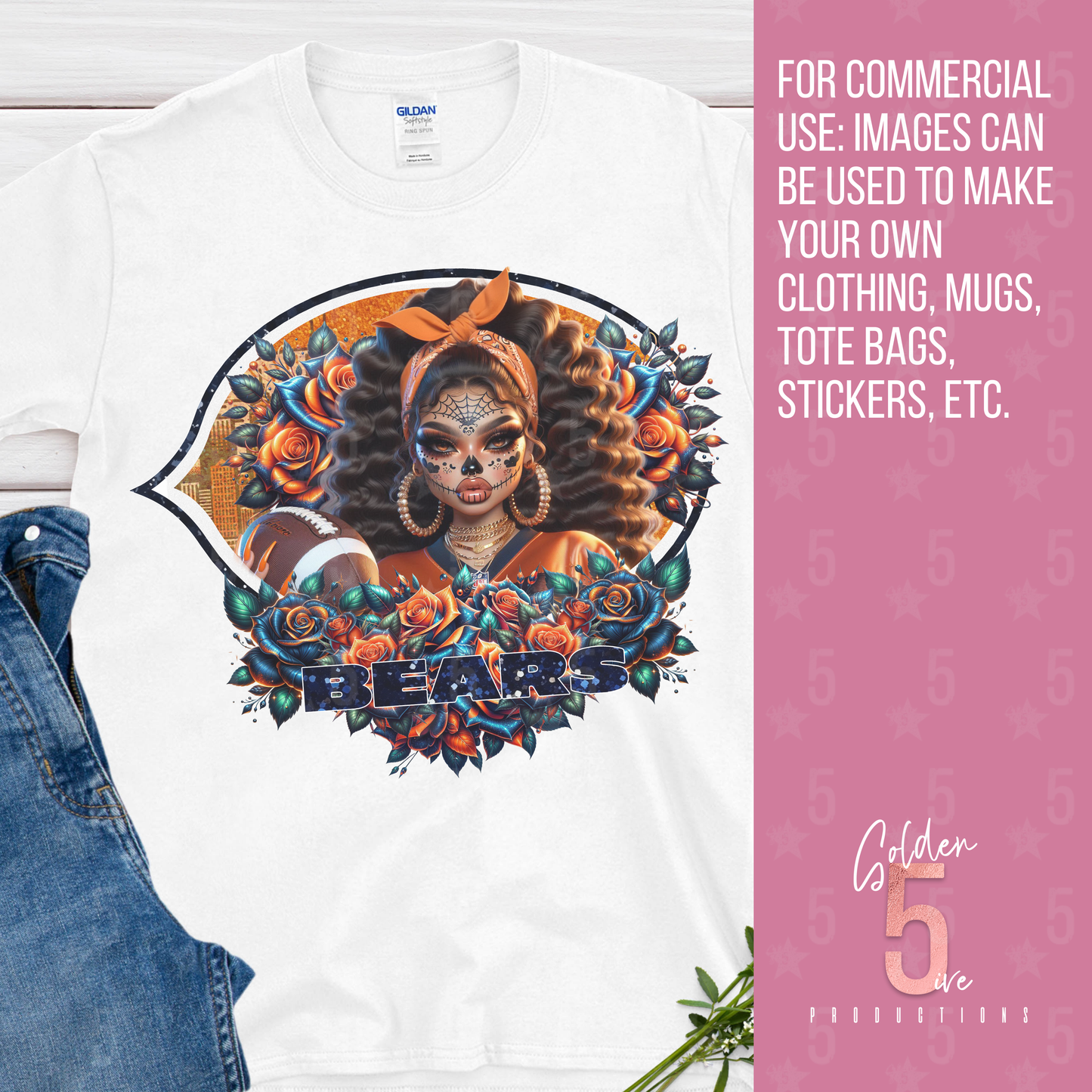 Chicago Bears Día de los Muertos Design SVG, PNG, JPG, PDF - Instant Download