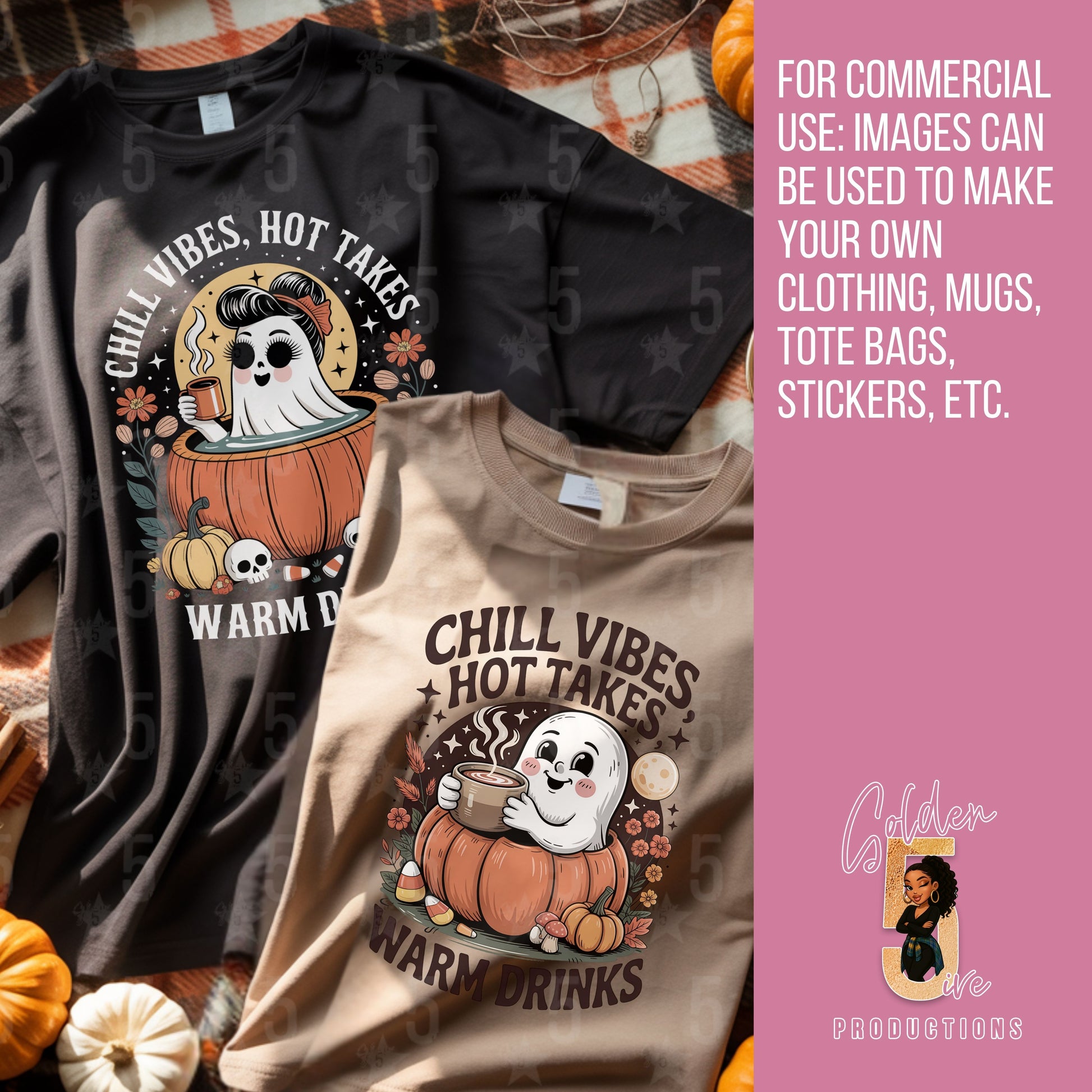 a black t shirt and beige t shirt with chill vibe designs