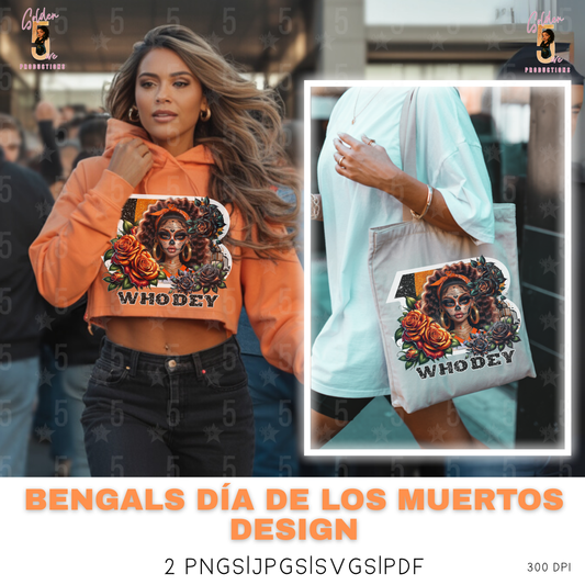 Cincinnati Bengals Día de los Muertos Design SVG, PNG, JPG, PDF - Instant Download