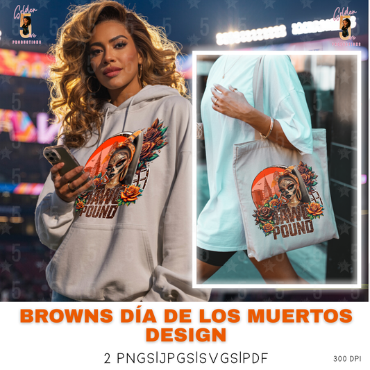 Cleveland Browns Día de los Muertos Digital Design SVG, PNG, JPG, PDF - Instant Download