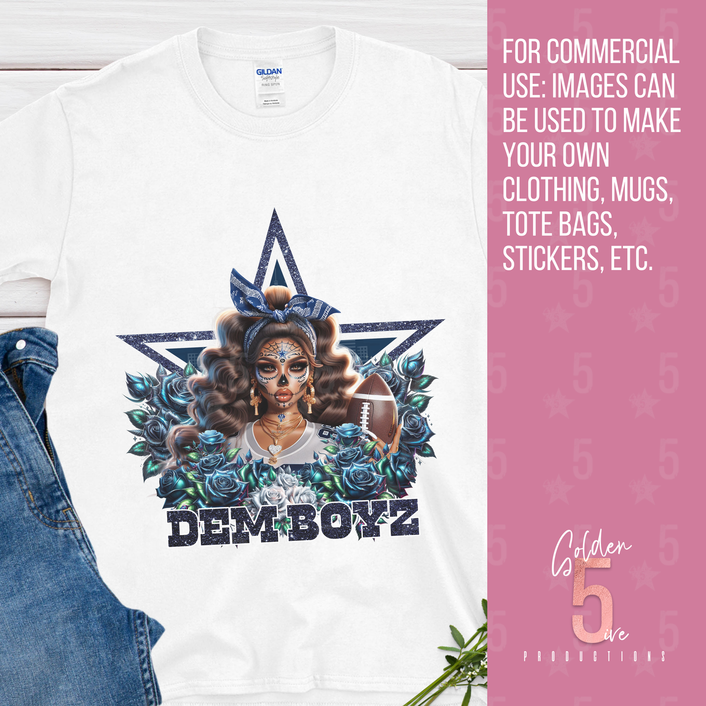 Dallas Cowboys Día de los Muertos Design SVG, PNG, JPG, PDF - Instant Download