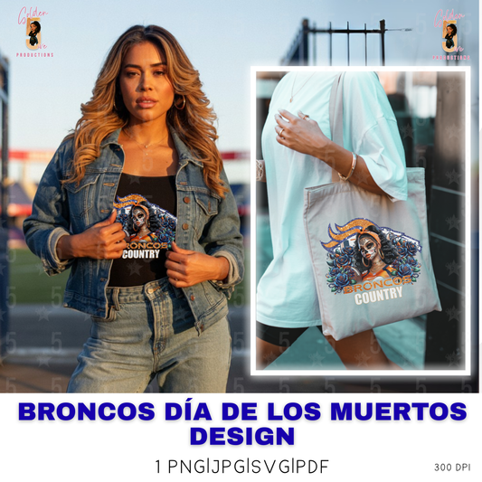 Denver Broncos Día de los Muertos Design SVG, PNG, JPG, PDF - Instant Download