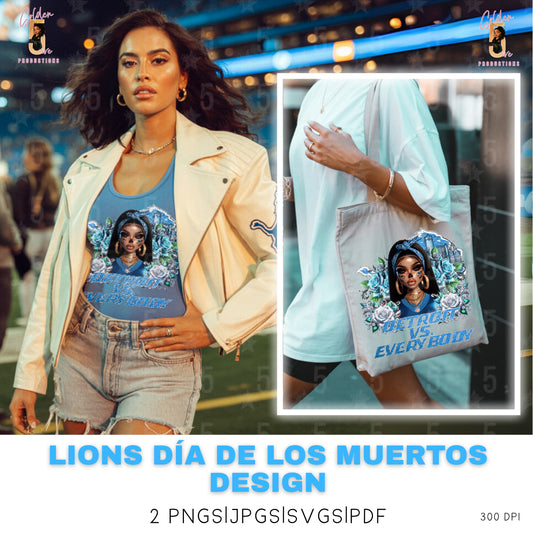 Detroit Lions Día de los Muertos Design SVG, PNG, JPG, PDF - Instant Download