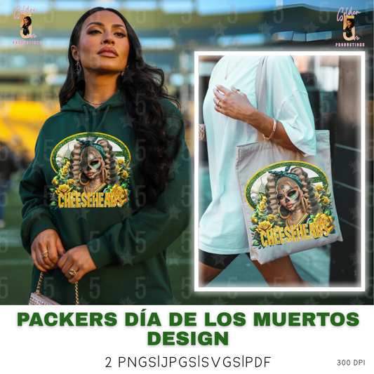 Green Bay Packers Día de los Muertos Design SVG, PNG, JPG, PDF - Instant Download