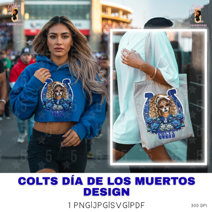 Indianapolis Colts Día de los Muertos Design SVG, PNG, JPG, PDF - Instant Download