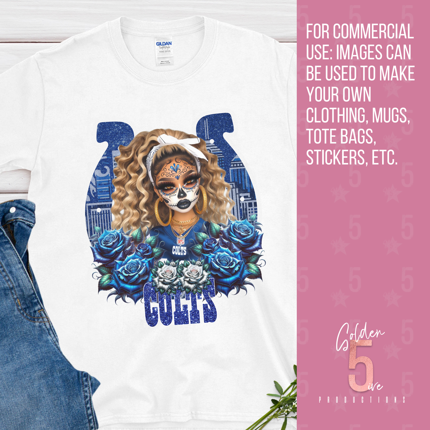 Indianapolis Colts Día de los Muertos Design SVG, PNG, JPG, PDF - Instant Download