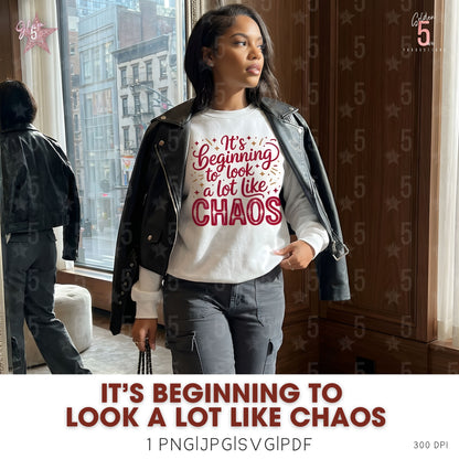 Woman wearing a shirt with text in a room with a window