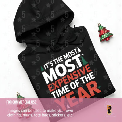 Black hoodie with Christmas-themed text on a white background