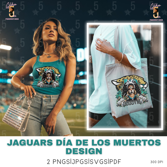 Jacksonville Jaguars Día de los Muertos Design SVG, PNG, JPG, PDF - Instant Download