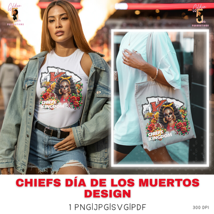 Kansas City Chiefs Día de los Muertos Design SVG, PNG, JPG, PDF - Instant Download
