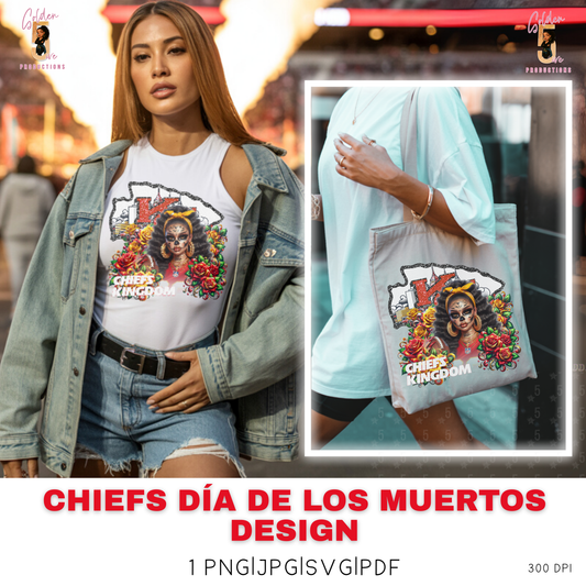 Kansas City Chiefs Día de los Muertos Design SVG, PNG, JPG, PDF - Instant Download