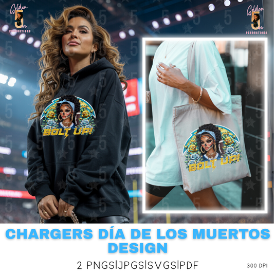 Los Angeles Chargers Día de los Muertos Design SVG, PNG, JPG, PDF - Instant Download