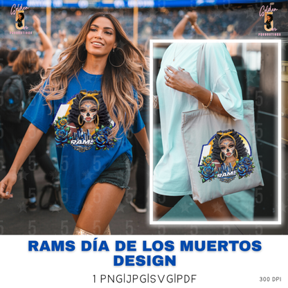 Los Angeles Rams Día de los Muertos Design SVG, PNG, JPG, PDF - Instant Download