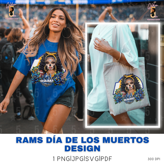 Los Angeles Rams Día de los Muertos Design SVG, PNG, JPG, PDF - Instant Download