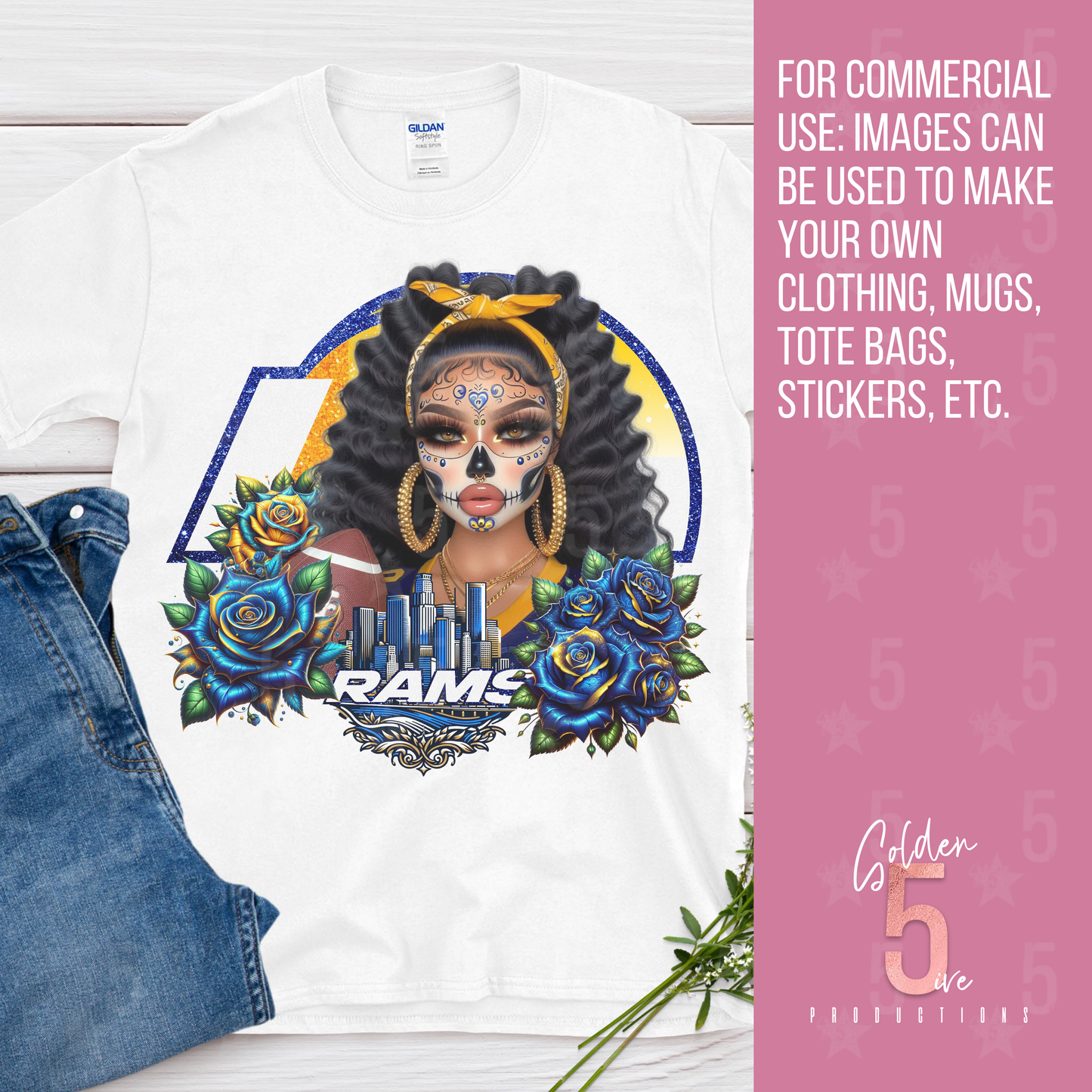 Los Angeles Rams Día de los Muertos Design SVG, PNG, JPG, PDF - Instant Download