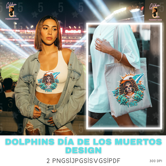 Miami Dolphins Día de los Muertos Design SVG, PNG, JPG, PDF - Inkstant Download