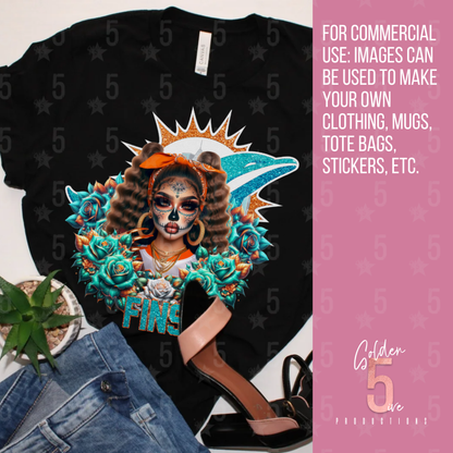 Miami Dolphins Día de los Muertos Design SVG, PNG, JPG, PDF - Inkstant Download
