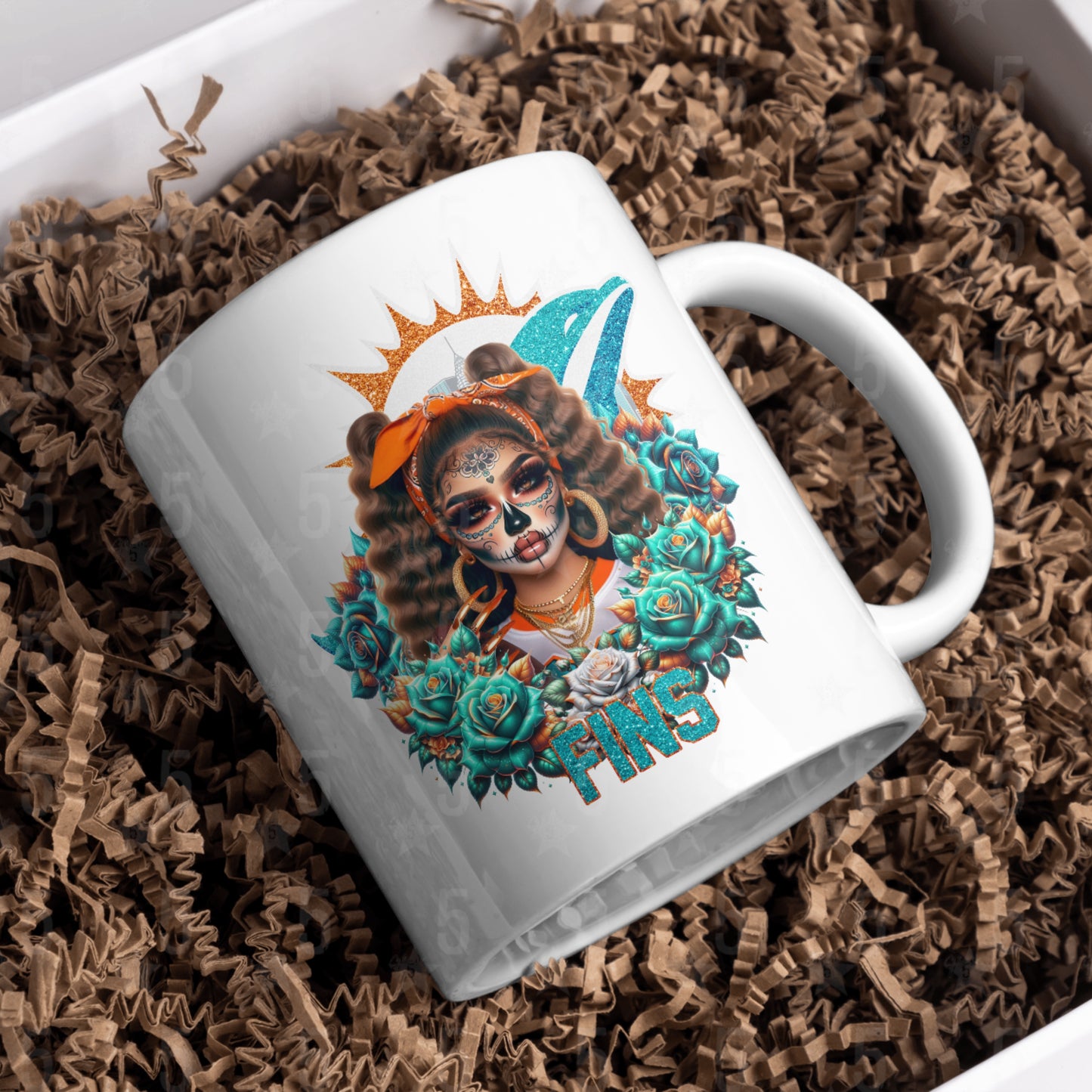 Miami Dolphins Día de los Muertos Design SVG, PNG, JPG, PDF - Inkstant Download