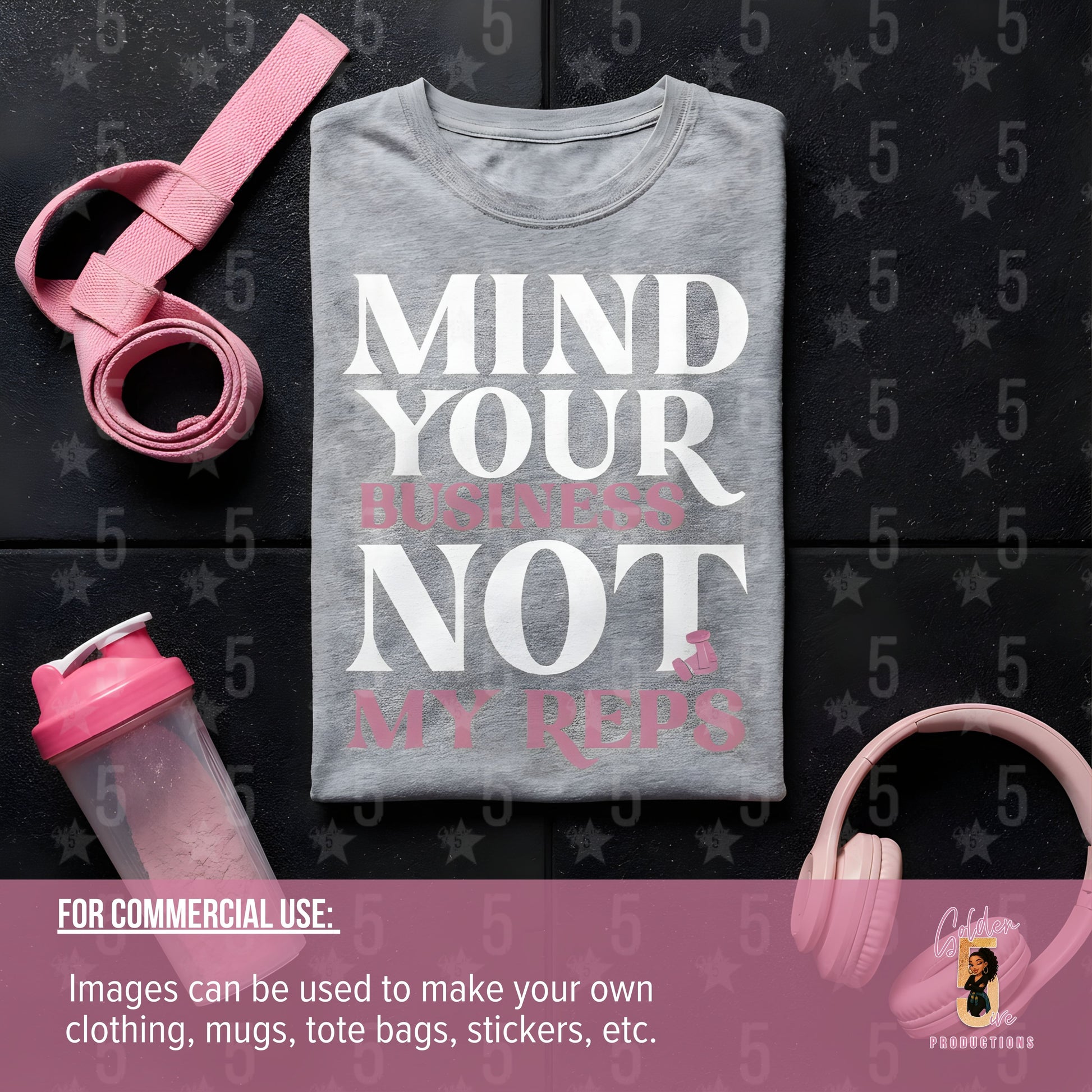 A product display of a shirt with a fitness design on it