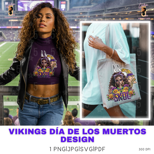 Minnesota Vikings Día de los Muertos Design SVG, PNG, JPG, PDF - Instant Download