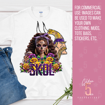 Minnesota Vikings Día de los Muertos Design SVG, PNG, JPG, PDF - Instant Download