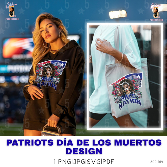 New England Patriots Día de los Muertos Design SVG, PNG, JPG, PDF - Instant Download