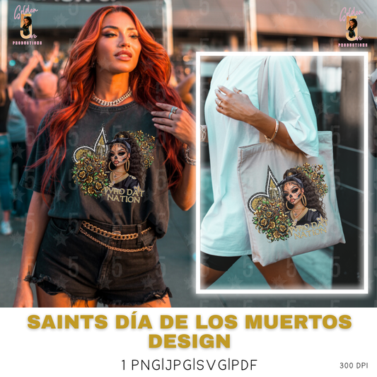 New Orleans Saints Día de los Muertos Design SVG, PNG, JPG, PDF - Instant Download