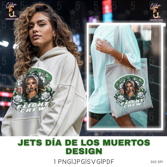 NY Jets Día de los Muertos Design SVG, PNG, JPG, PDF - Instant Download