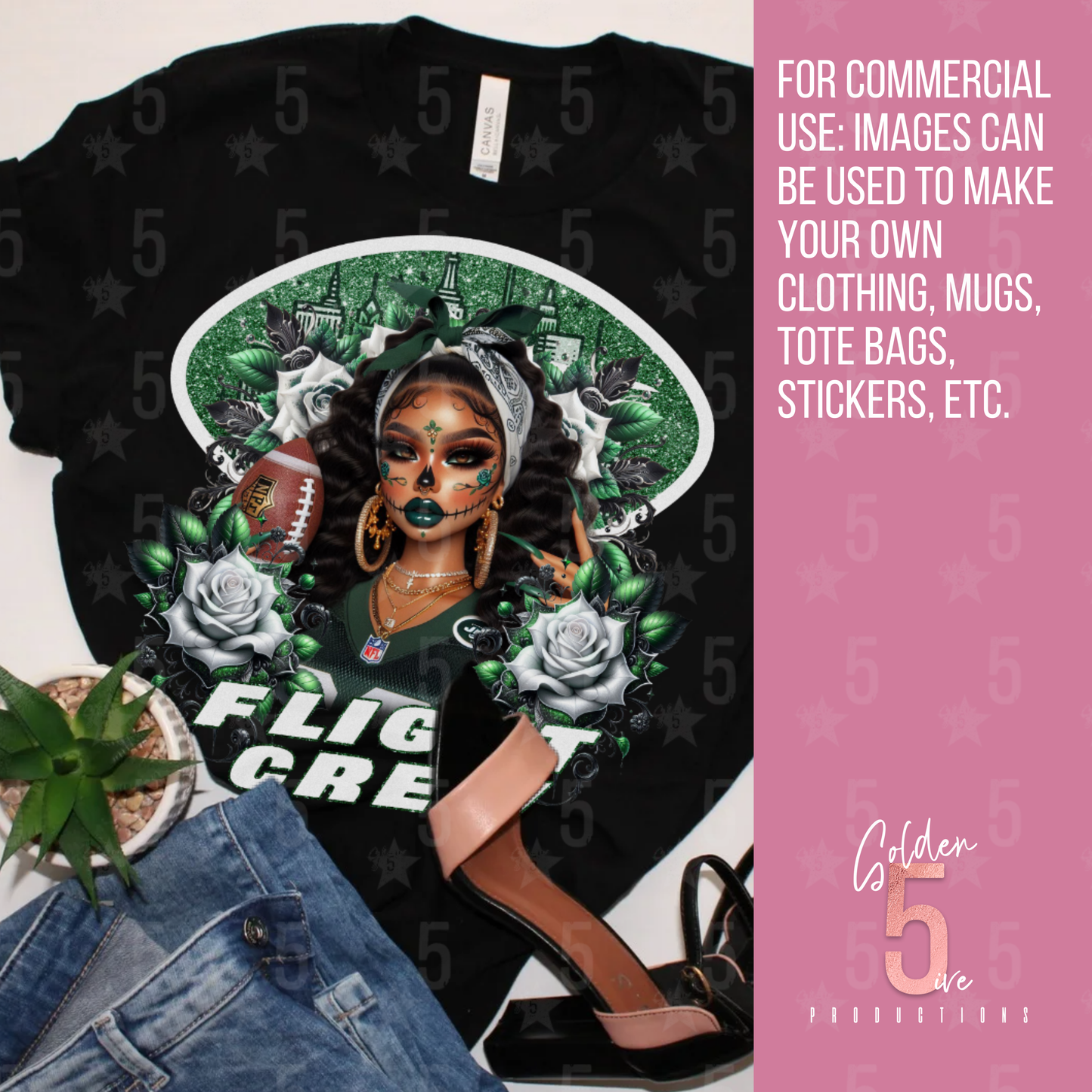 NY Jets Día de los Muertos Design SVG, PNG, JPG, PDF - Instant Download