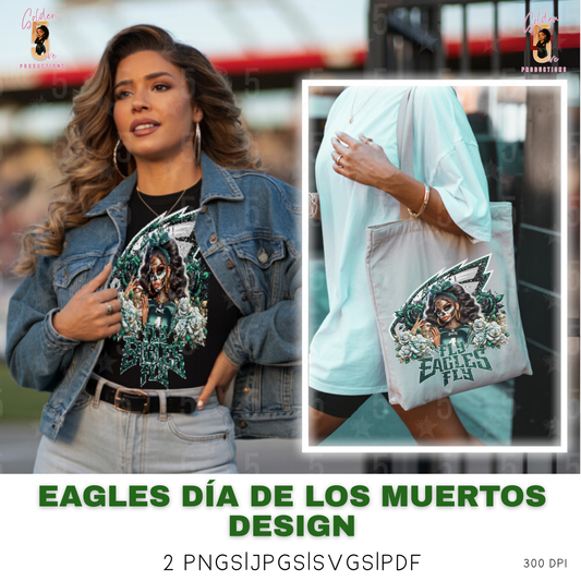 Philadelphia Eagles Día de los Muertos Design SVG, PNG, JPG, PDF - Instant Download